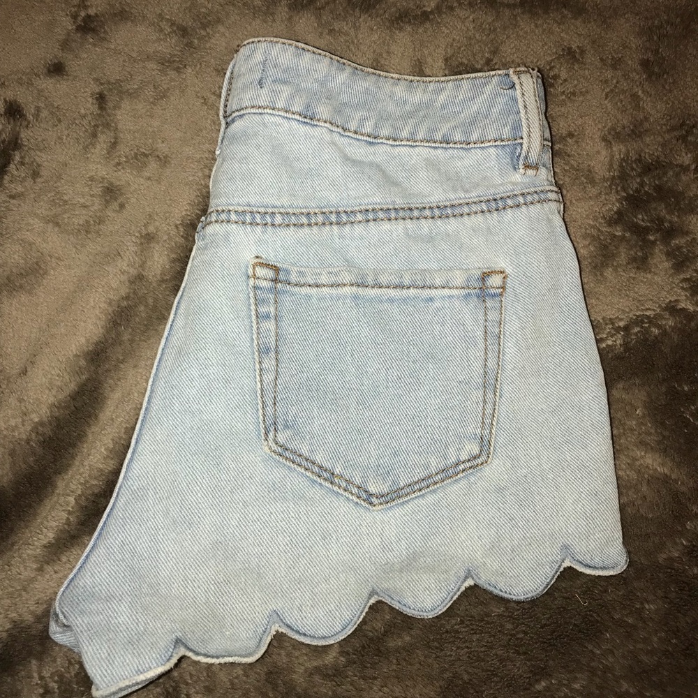 High Rise Denim Scalloped Shorts